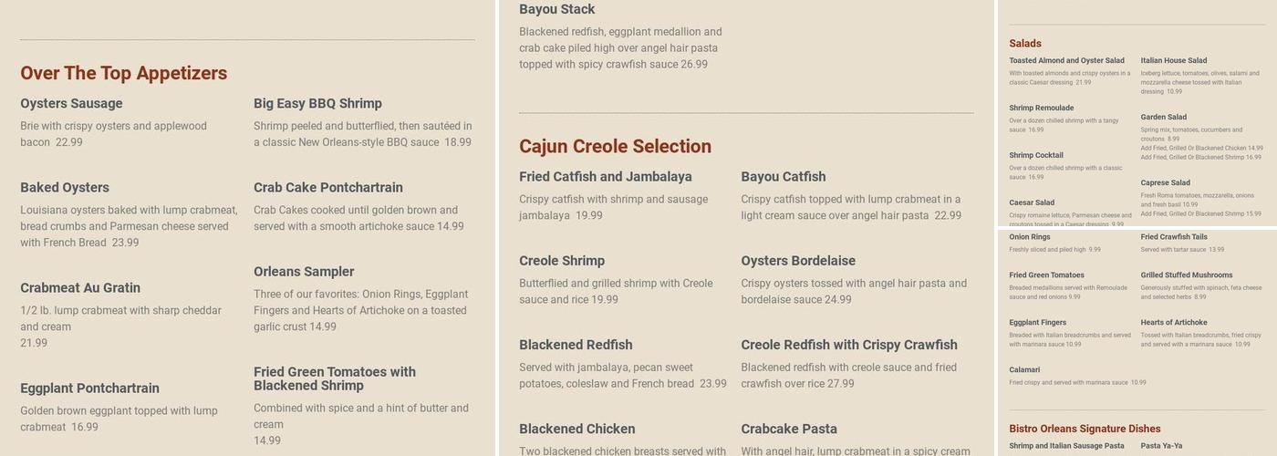 Bistro Orleans Menu
