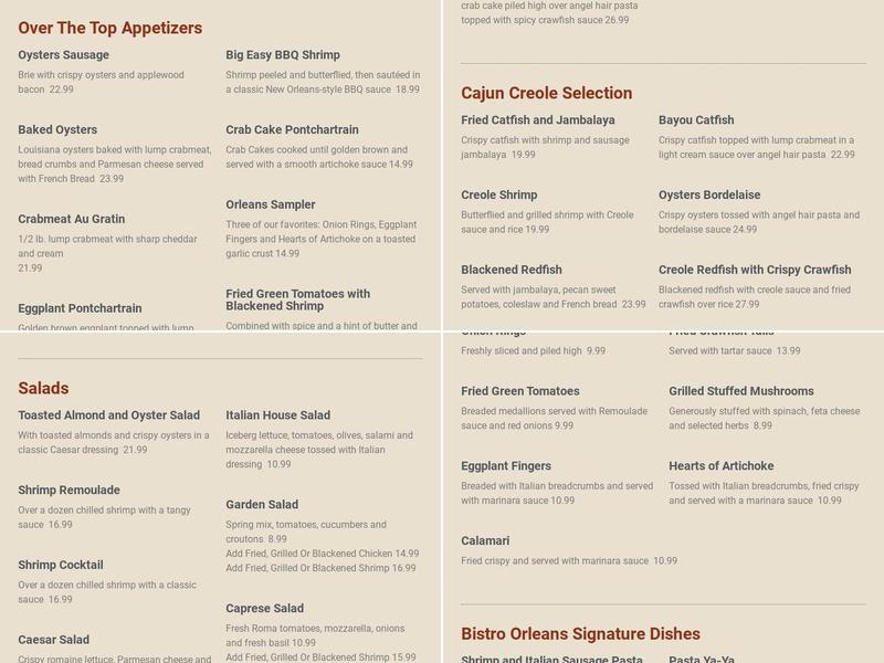 Bistro Orleans Menu