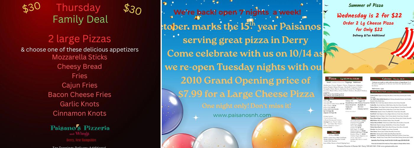 Paisanos Pizzeria Menu