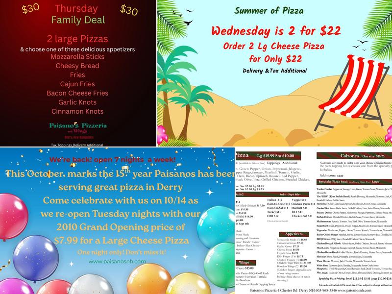 Paisanos Pizzeria Menu