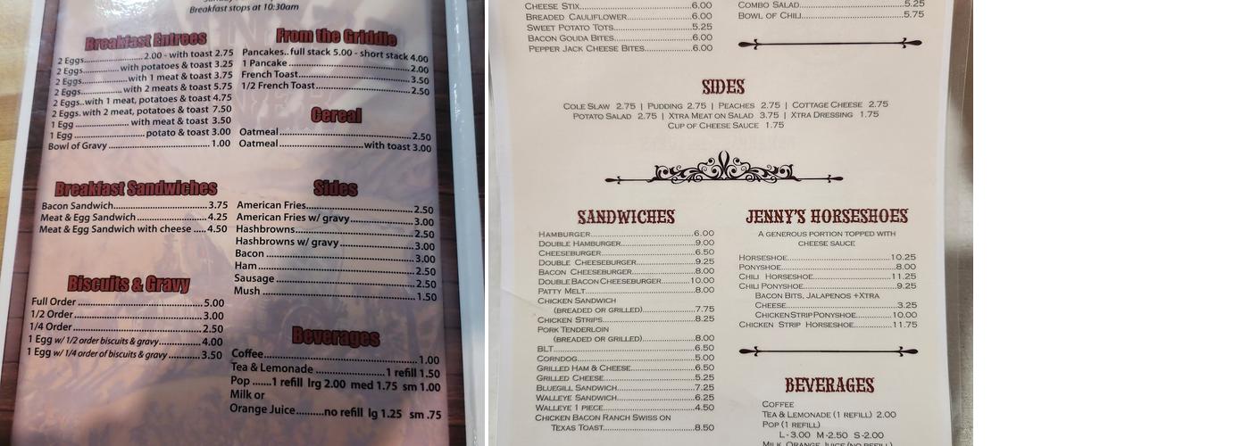 Jenny’s Diner Menu