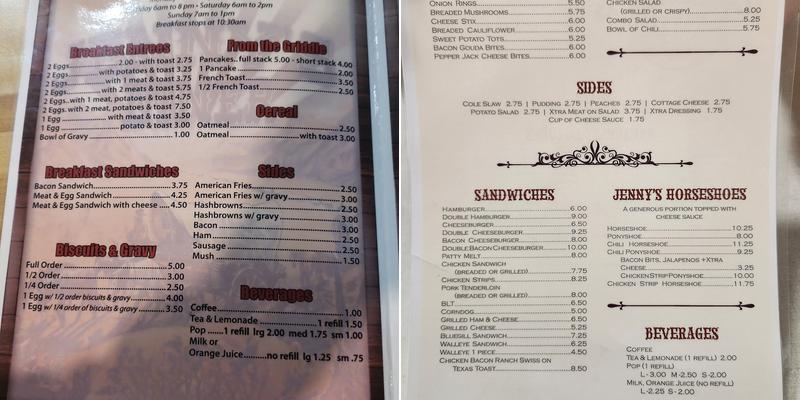 Jenny’s Diner Menu