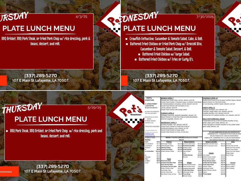 Pat's Downtown Menu