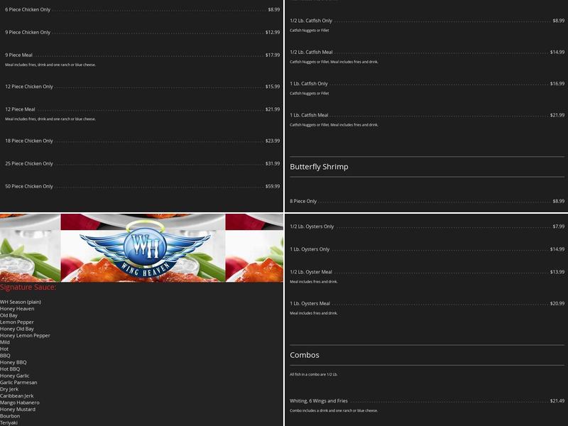 AMG Wing Heaven Menu