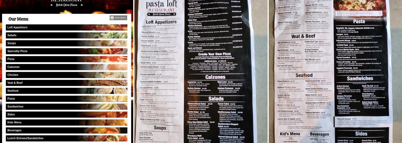 Pasta Loft Restaurant Menu