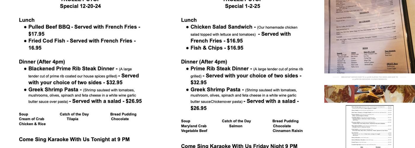 The Trolley Stop Menu