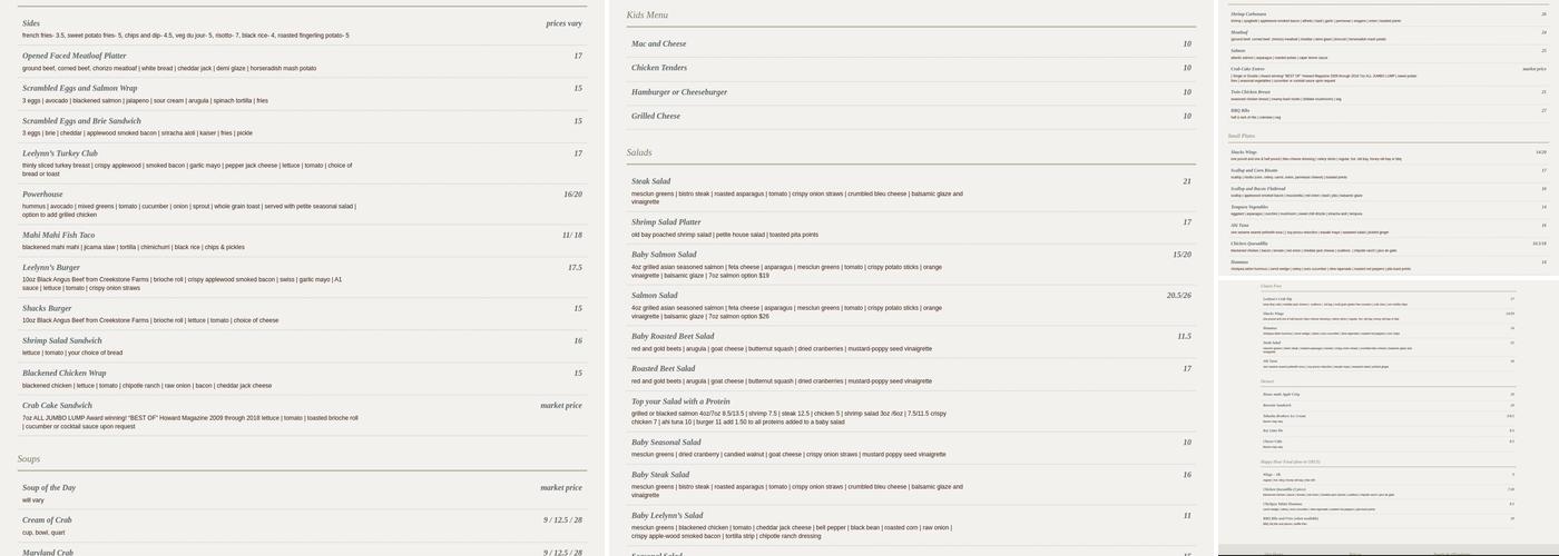 Leelynn's Dining Room and Lounge Menu