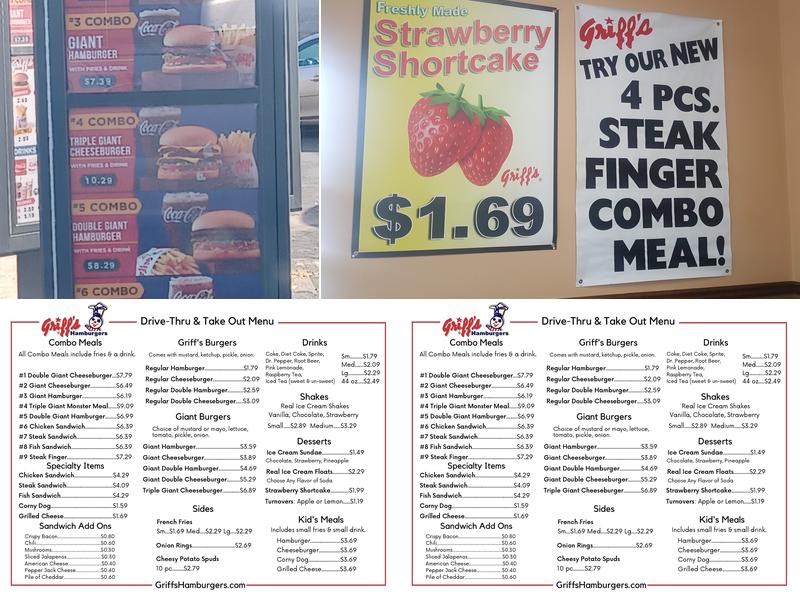 Griff's of Shreveport Menu