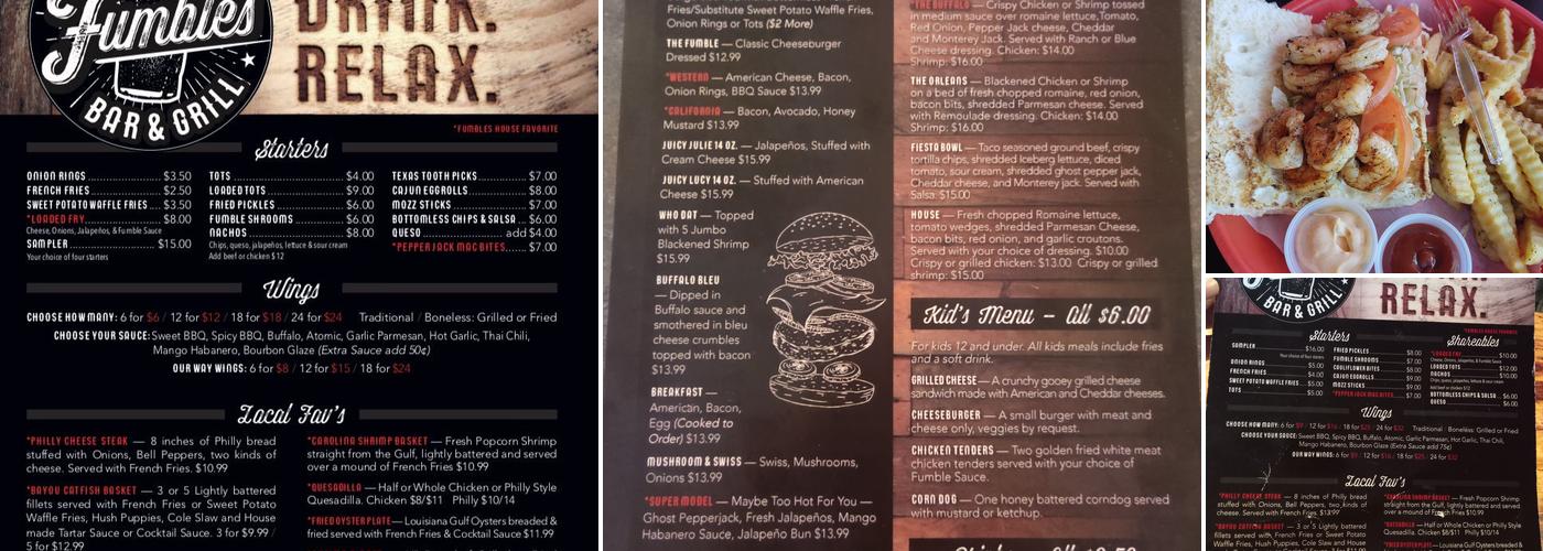 Fumbles Bar & Grill Menu