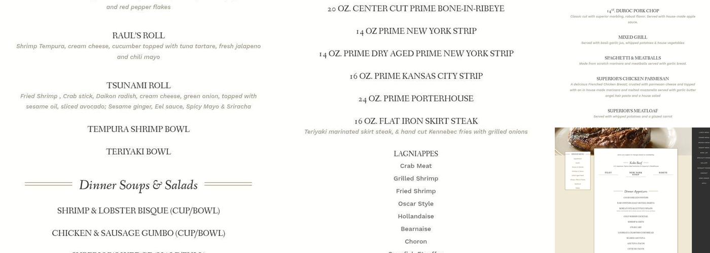 Superior's Steakhouse Menu