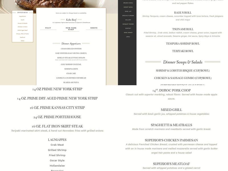Superior's Steakhouse Menu