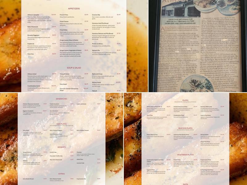 Athena Greek & Lebanese Grill Menu