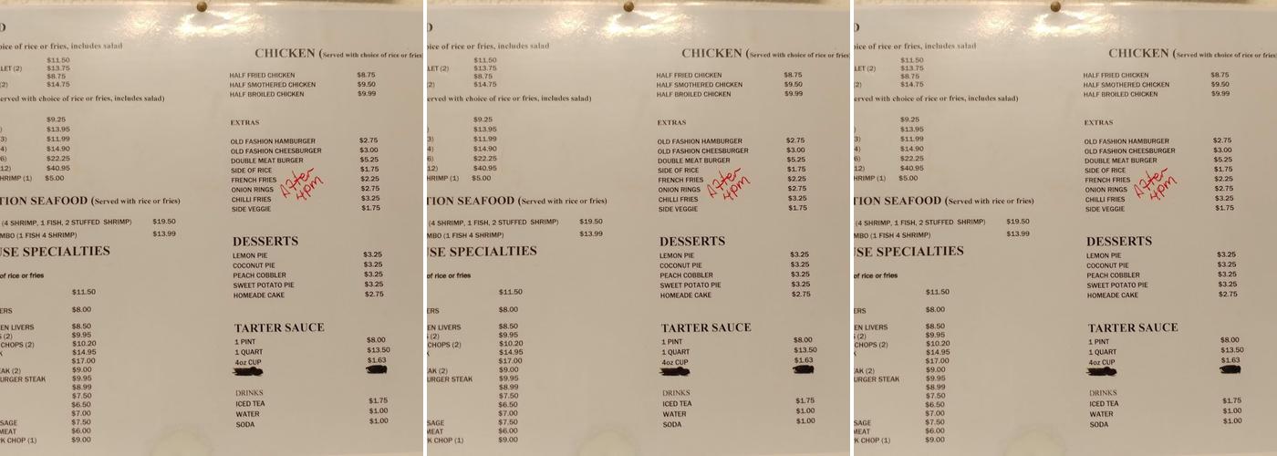 C & C Cafe Menu