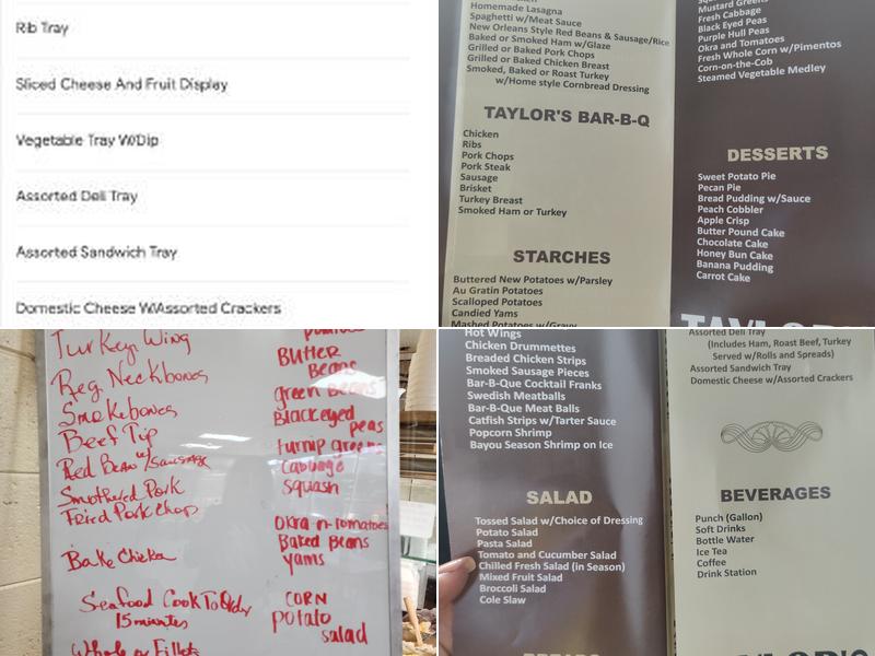 Taylor's Catering & Restaurant Menu