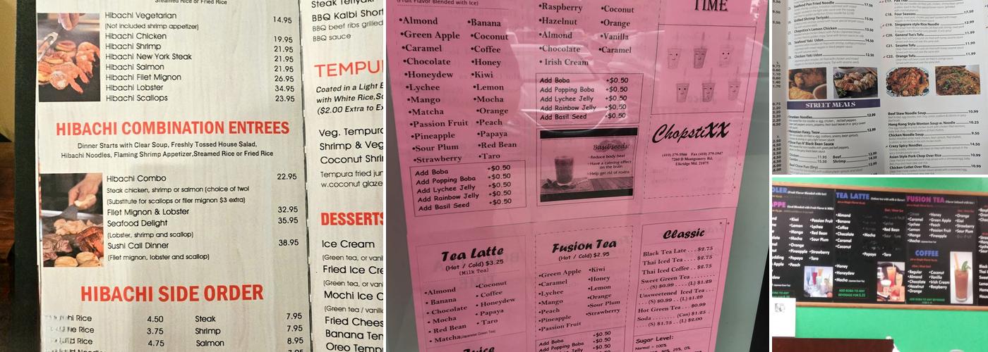 Chopstixx Cafe Menu