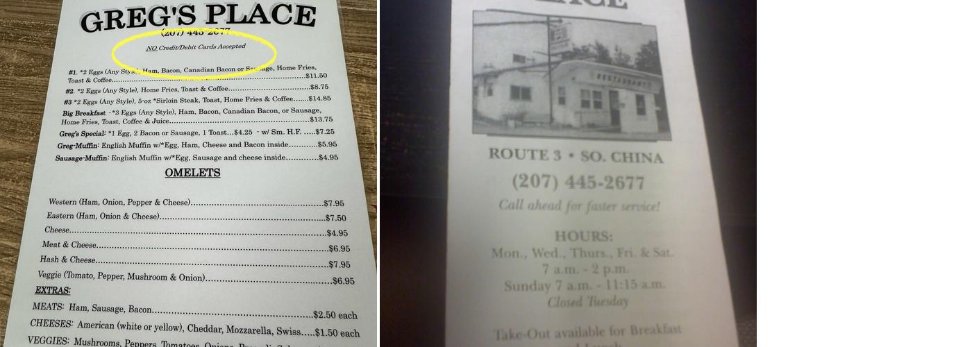Greg's Place Menu