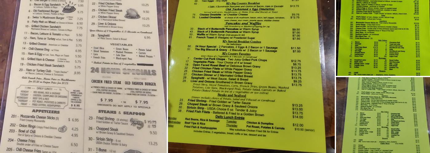 RJ's Menu