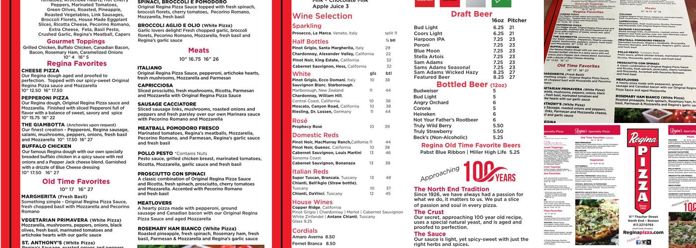 Regina Pizzeria Menu