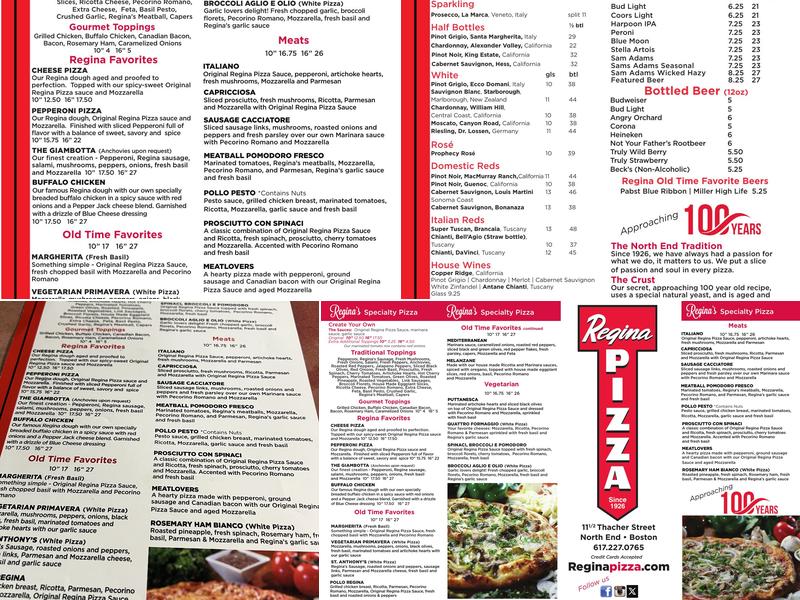 Regina Pizzeria Menu