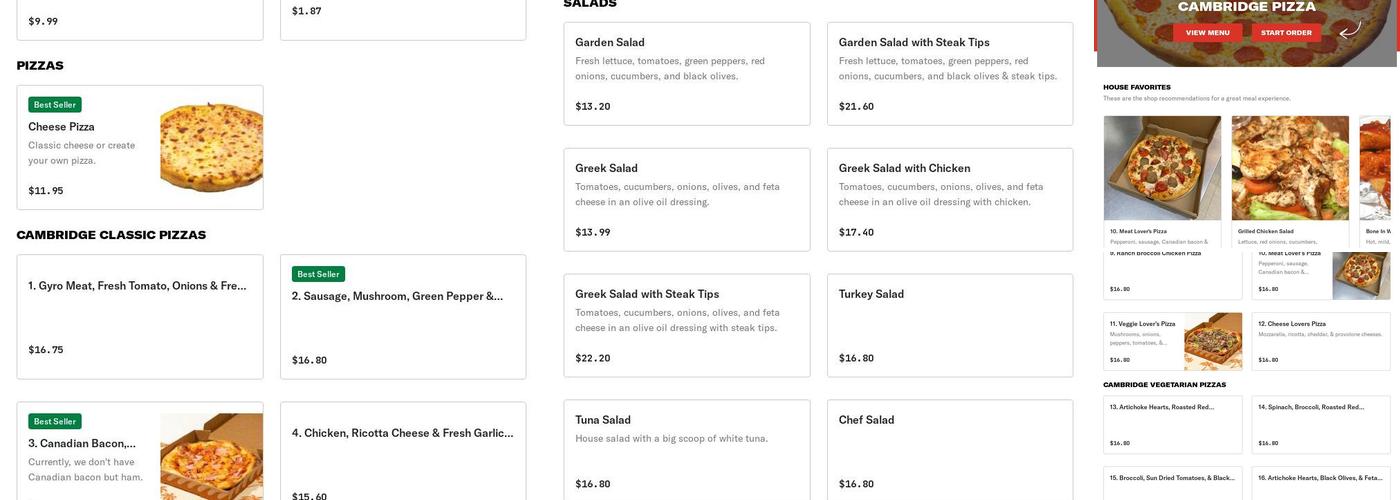 Cambridge Pizza Menu
