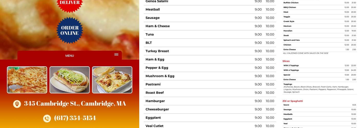 Arams #2 House of Pizza Menu