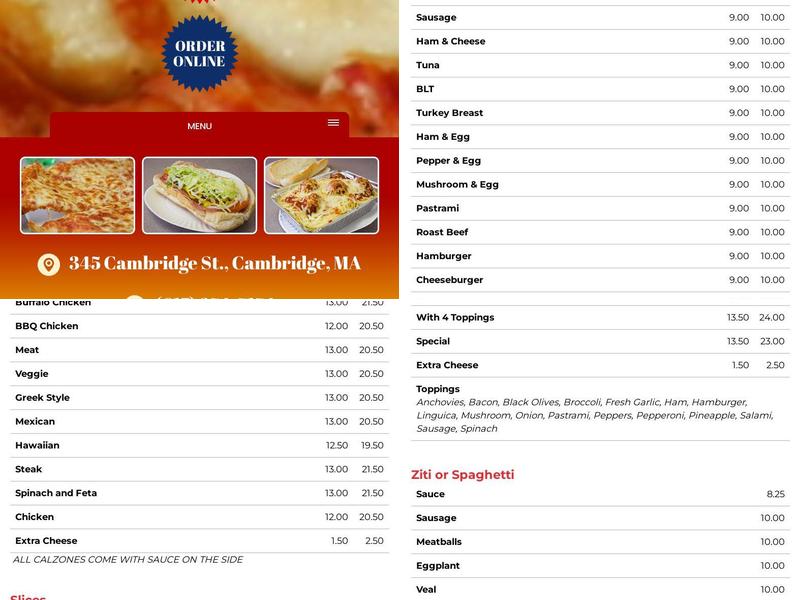 Arams #2 House of Pizza Menu
