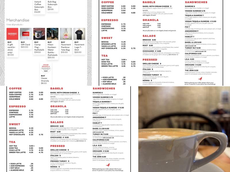 Pavement Coffeehouse - Berklee Menu