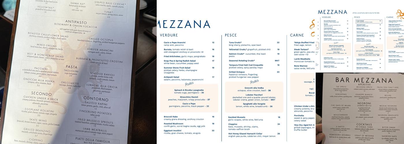 Bar Mezzana Menu
