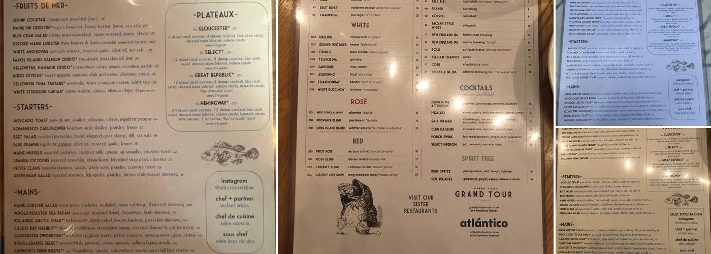 Select Oyster Bar Menu