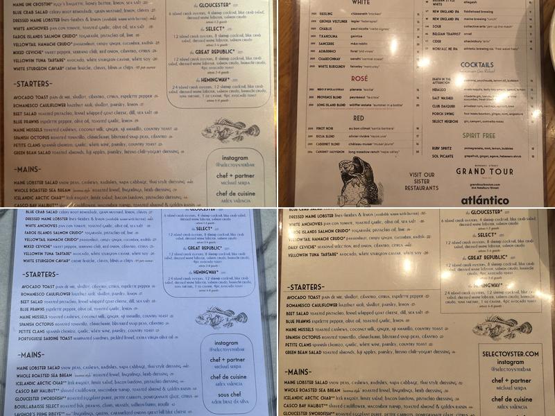 Select Oyster Bar Menu
