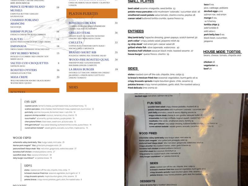 La Brasa Menu