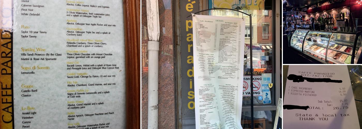 Caffè Paradiso Menu