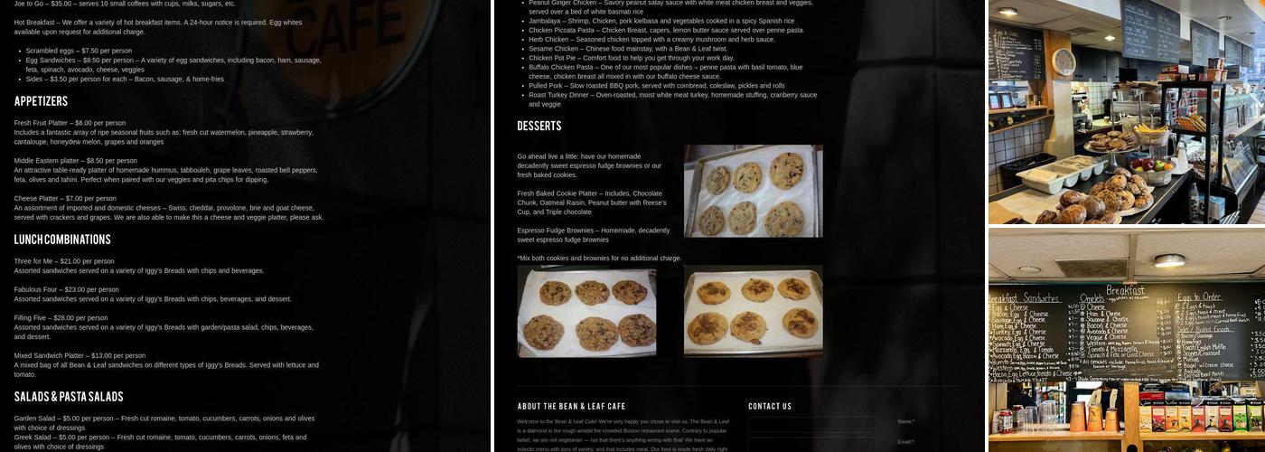 Bean & Leaf Cafe Menu