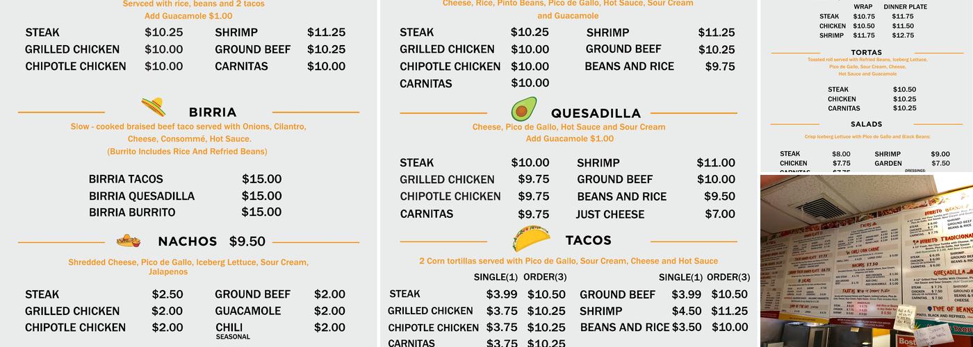 Maria's Taqueria Menu