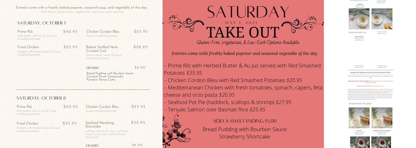 Parsonage House Menu