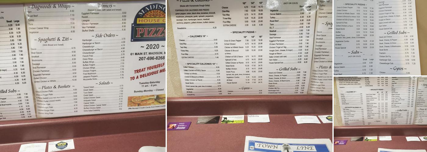 Madison House of Pizza Menu