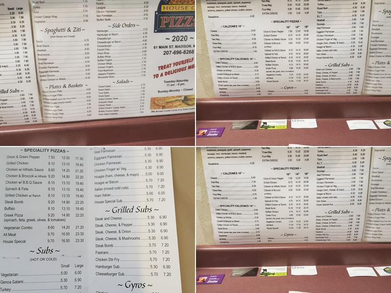 Madison House of Pizza Menu