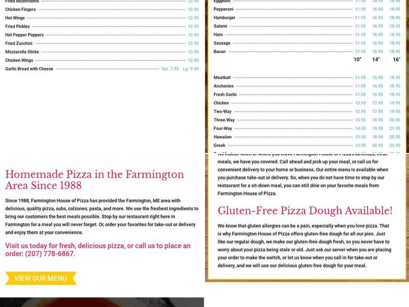 Farmington House of Pizza Menu