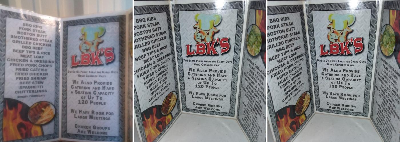 L B K's Restaurant Menu