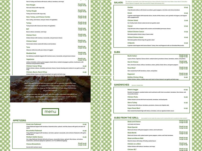 Basil's Pizza Menu