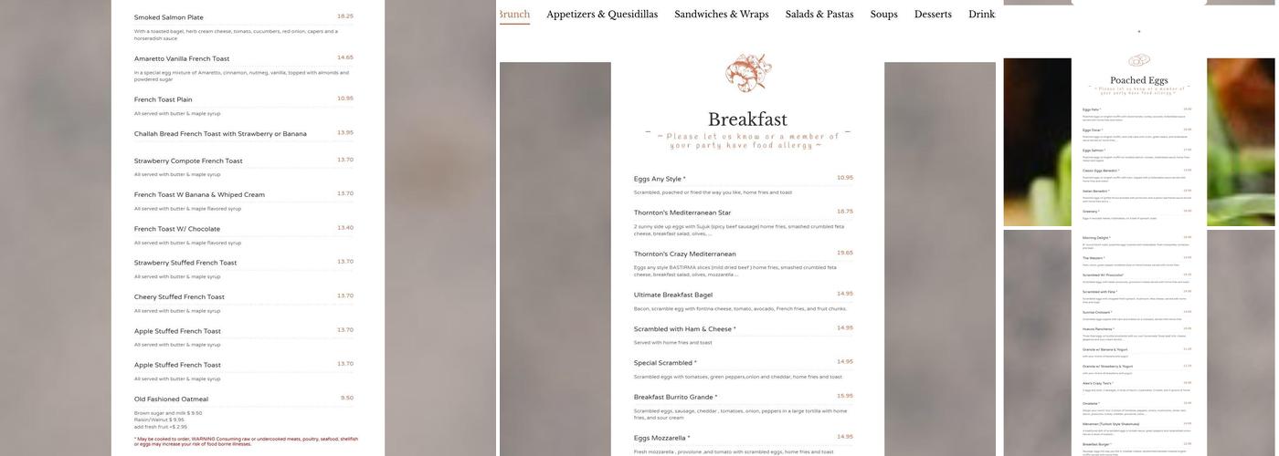 Thornton's Boston Breakfast & Lunch Restaurant Menu