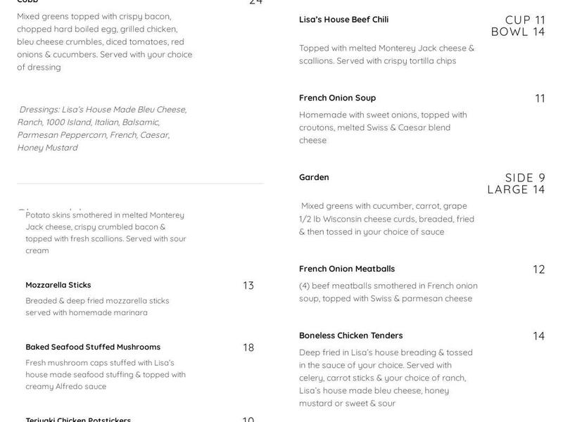 Lisa's Restaurant & Lounge Menu