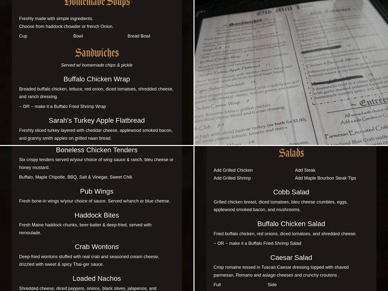 Old Mill Pub Menu