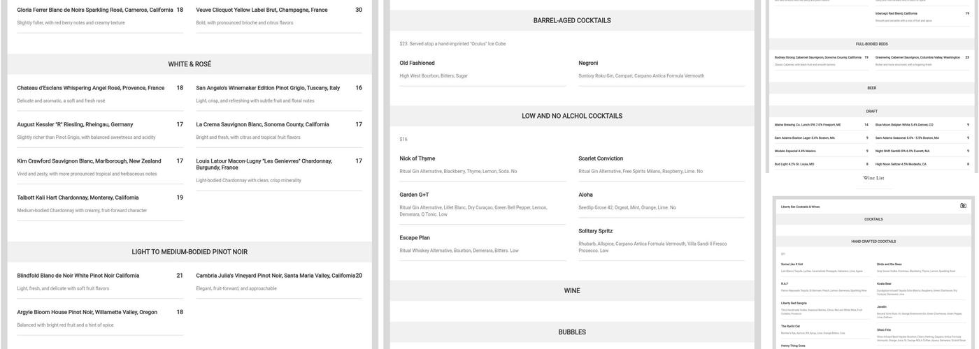 CLINK. and The Liberty Bar Menu