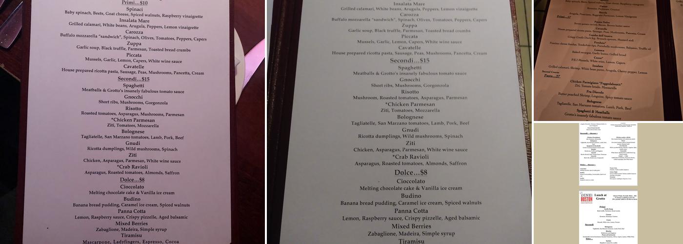 Grotto Menu