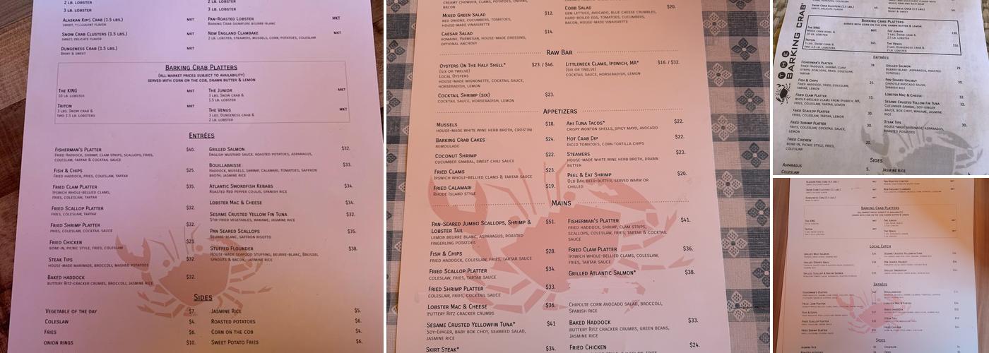 The Barking Crab Menu