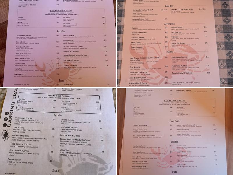 The Barking Crab Menu