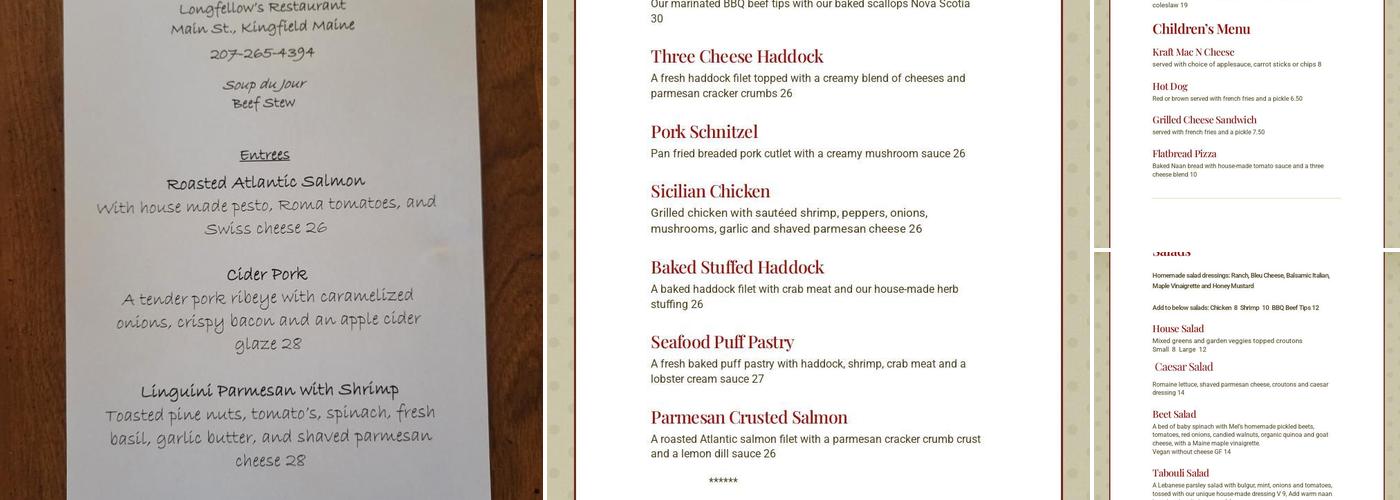 Longfellow's Restaurant Menu