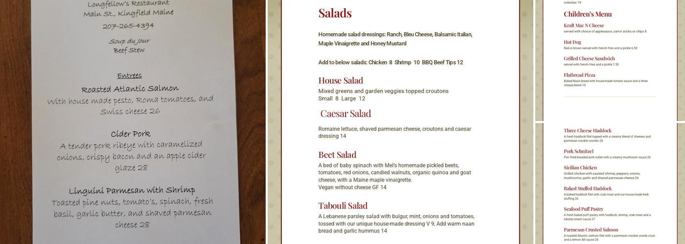 Longfellow's Restaurant Menu