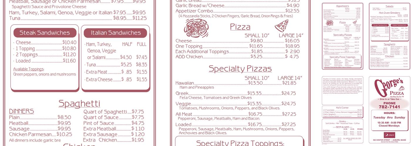 George's Pizza Menu